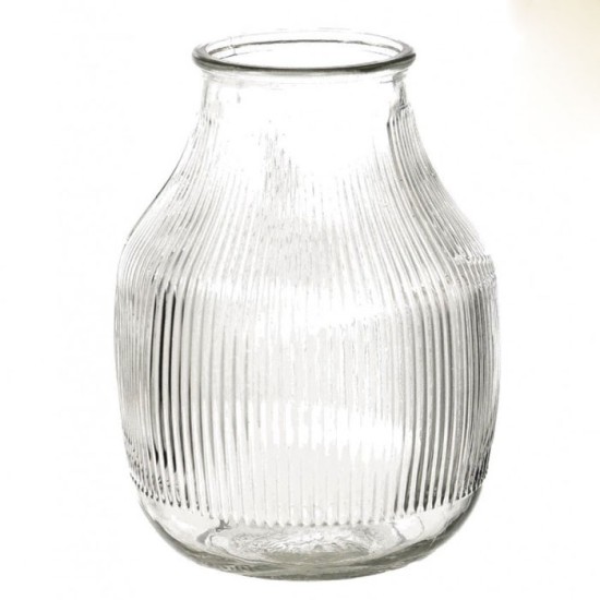 Clear Glass Fine Ribbed Vase 18cm Flower Vases